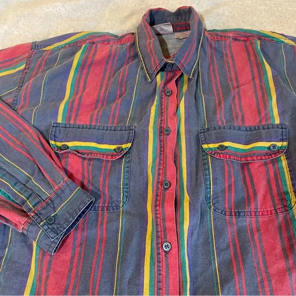 VTG Colorful Striped Button-Up Shirt - Size Large - Picture 4 of 7